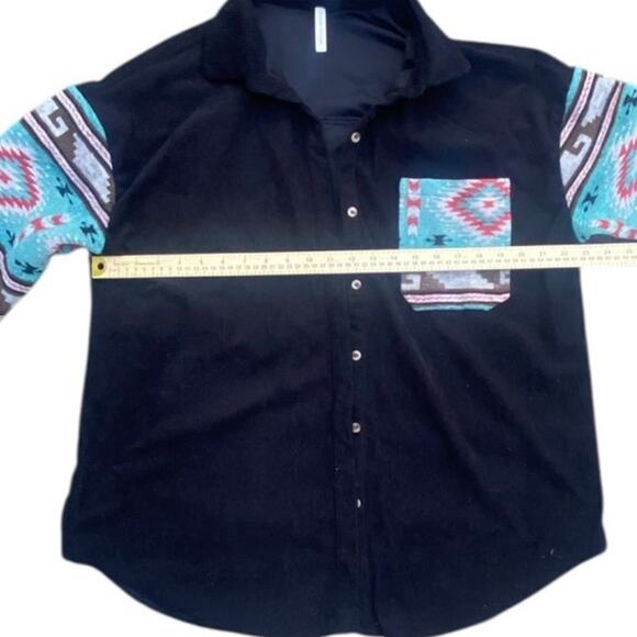 Ceelo Creation Women’s M Black Corduroy Button Up Jacket Aztec Print Sleeves - Picture 4 of 8
